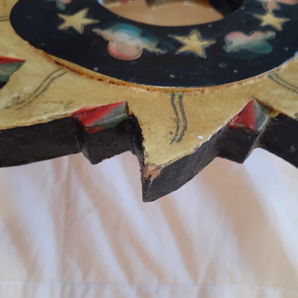 Vintage Wooden Sun and Moon Mirror - Picture 6 of 9